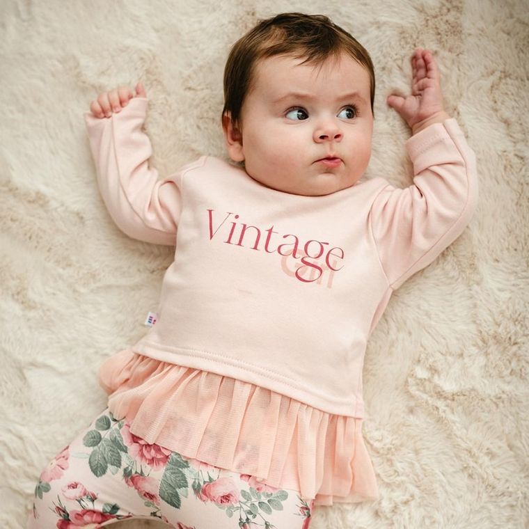 Tunika dziewczęca z długim rękawem, różowa, Vintage, Eevi