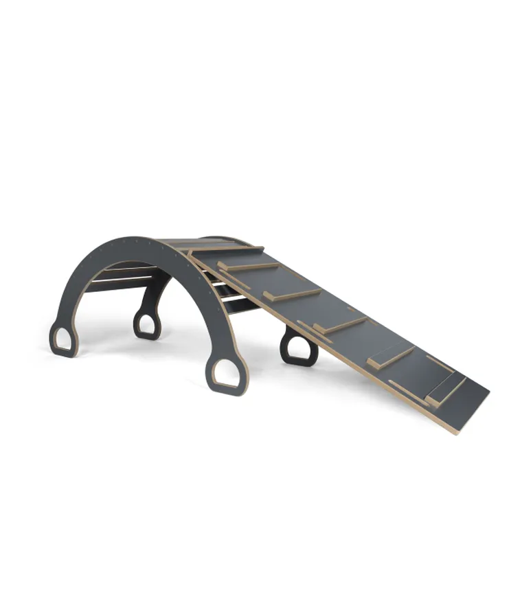 tupti.wood, 2w1: duży bujak montessori + duża zjeżdżalnia, drabinka, szara