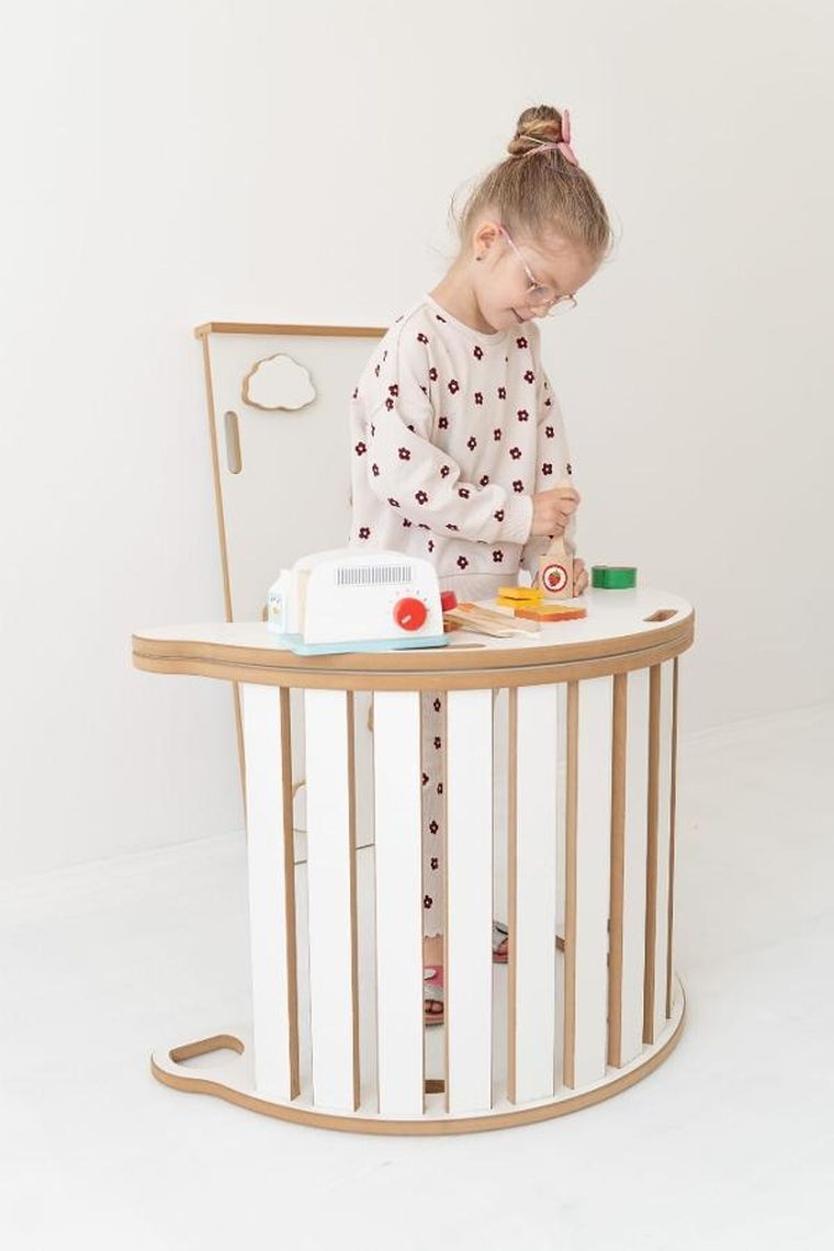 tupti.wood, 3w1: mały bujak montessori + mała zjeżdżalnia, chmurki + blat