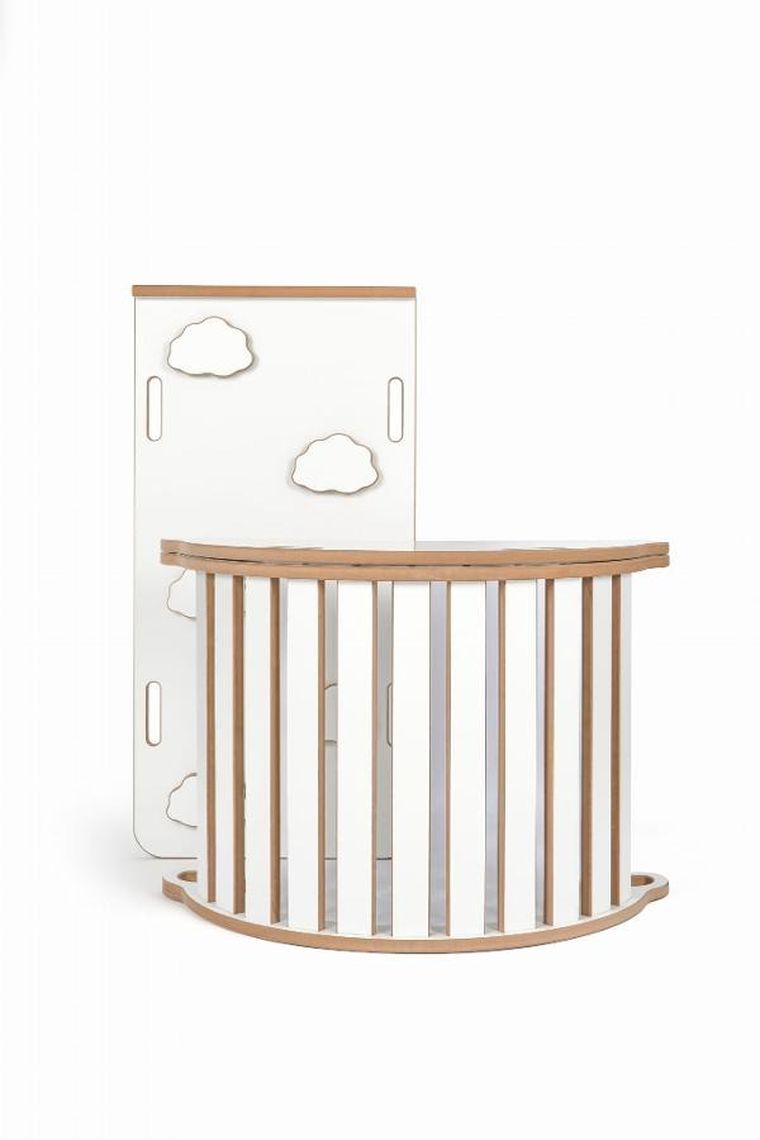 tupti.wood, 3w1: mały bujak montessori + mała zjeżdżalnia, chmurki + blat, szary