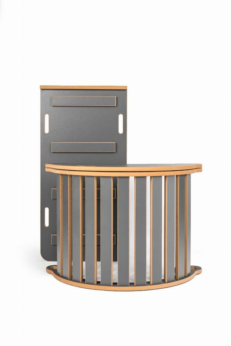tupti.wood, 3w1: mały bujak montessori + mała zjeżdżalnia, drabinka + blat, szary