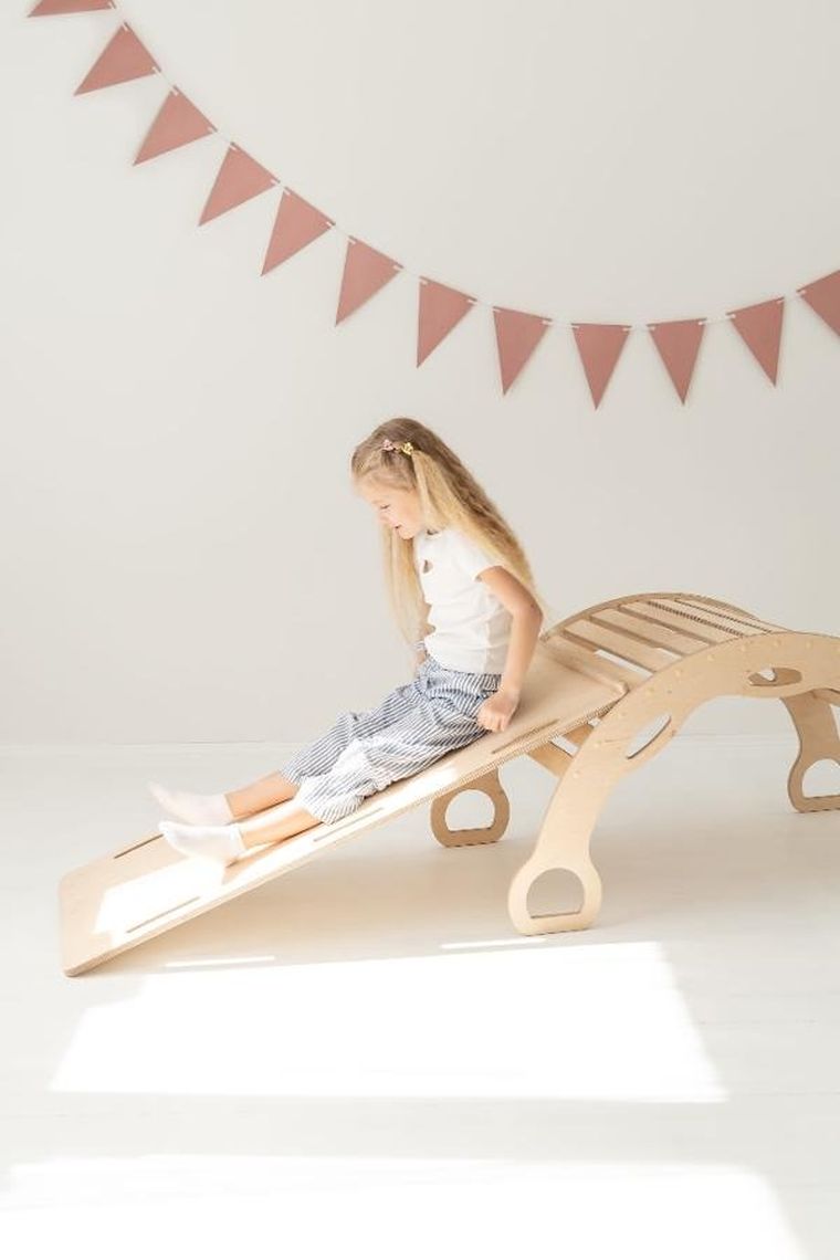 tupti.wood, duży bujak montessori z uchwytami + duża zjeżdżalnia, drabinka, naturalny