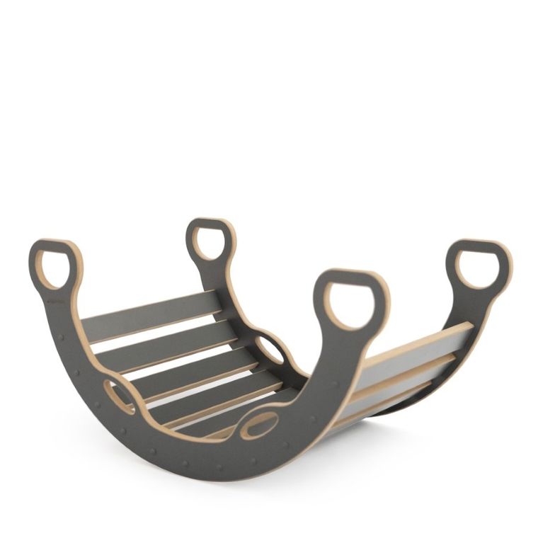 tupti.wood, duży bujak montessori z uchwytami, szary