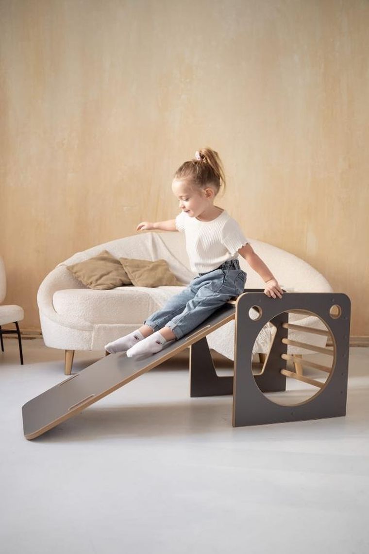 tupti.wood, kostka wielozadaniowa + mała zjeżdżalnia, drabinka, szara