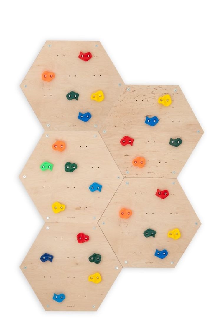 tupti.wood, ścianka wspinaczkowa, modułowa, heksagon, plaster miodu, 5 modułów