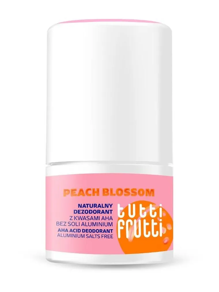 Tutti frutti, Peach Blossom, naturalny dezodorant kwasowy bez soli aluminium + kwasy AHA, 50 ml