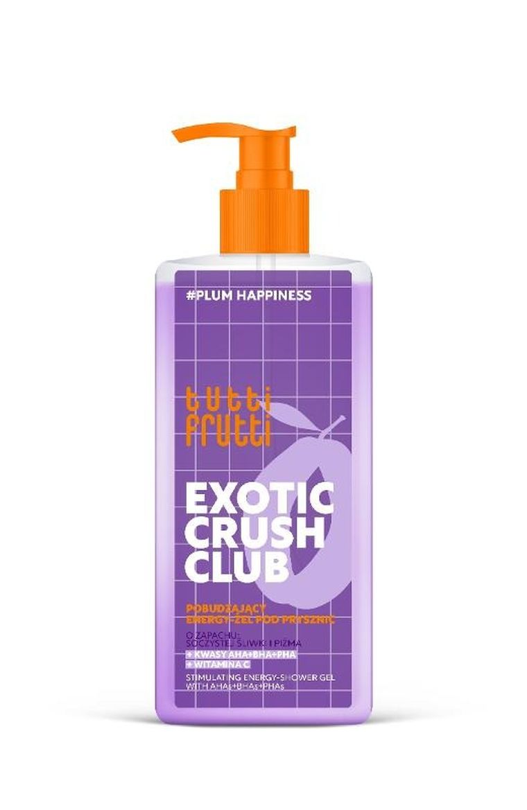 Tutti Frutti, #Plumhappiness, pobudzający energy-żel pod prysznic, czarna śliwka + kwasy aha+bha+pha, 400 ml