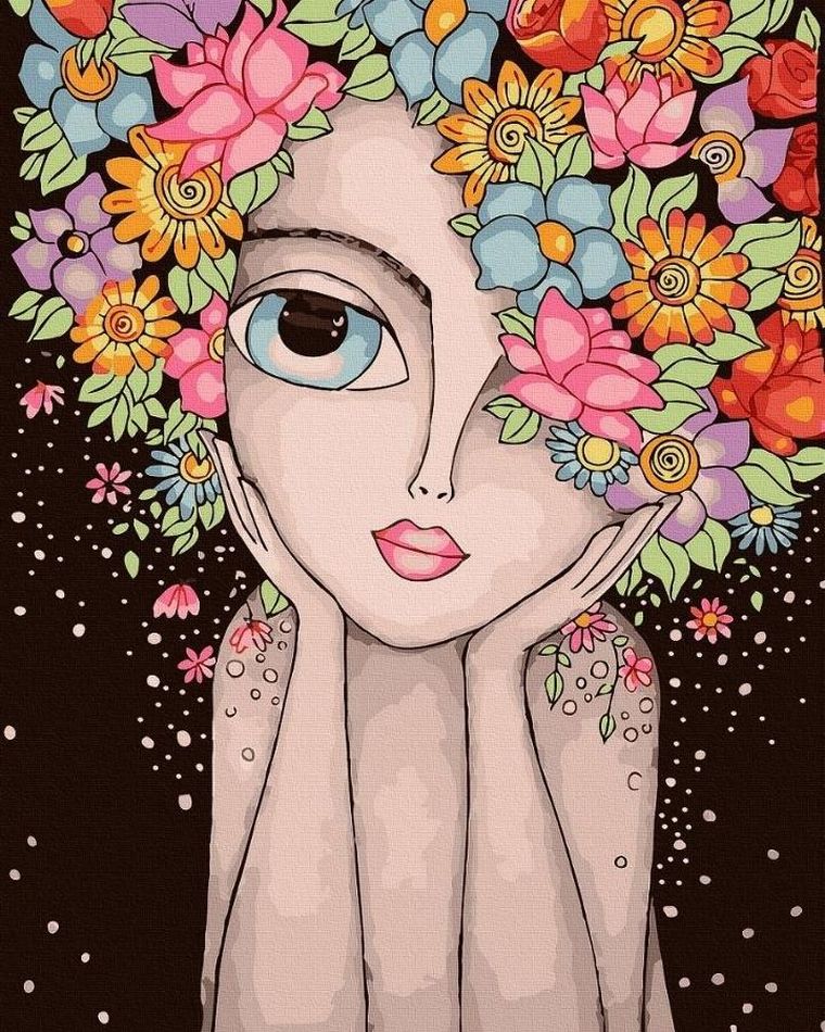 Twoje Hobby, malowanie po numerach, czarne płótno, Dziewczyna