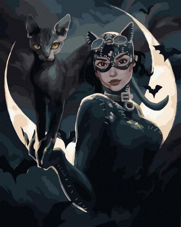 Twoje Hobby, malowanie po numerach, czarne płótno, Kocia