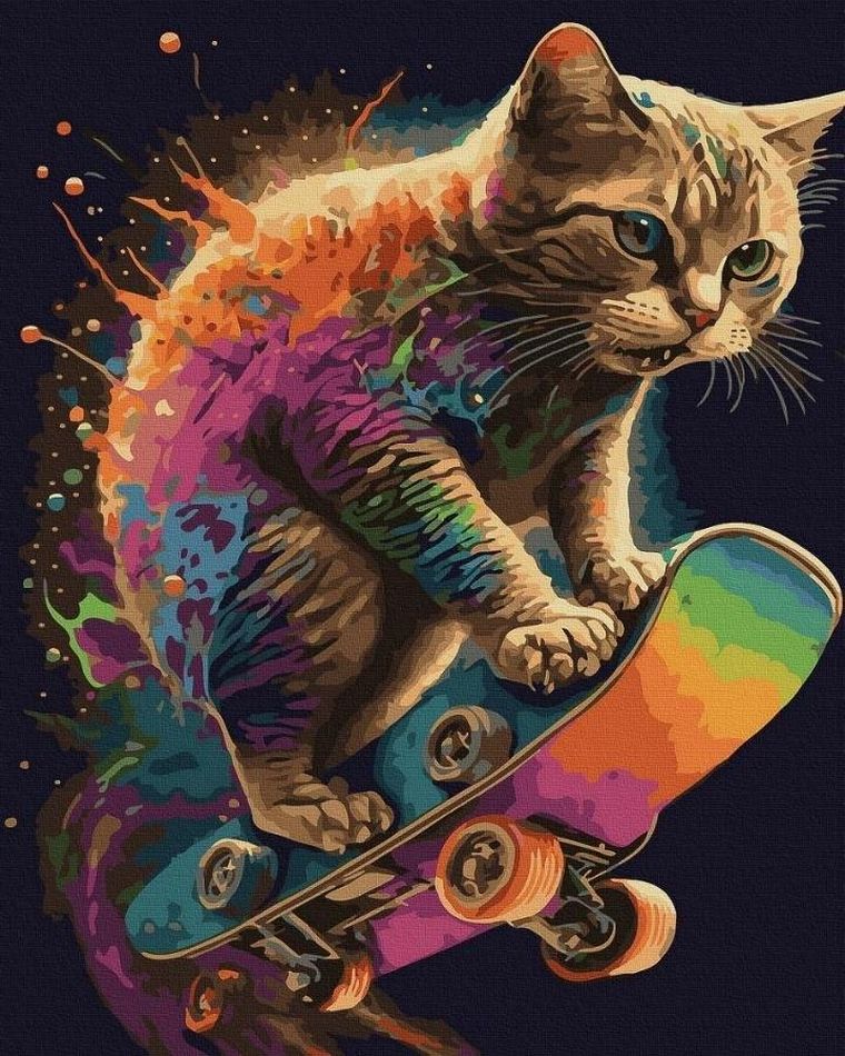 Twoje Hobby, malowanie po numerach, czarne płótno, Kotek na