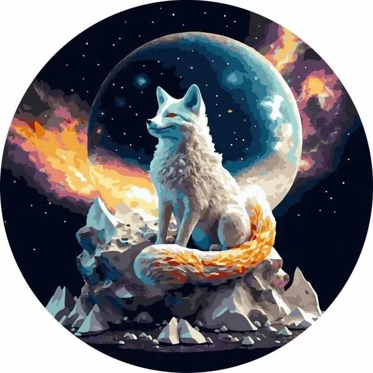 Twoje Hobby, malowanie po numerach, okrągłe, Biały wilk, 40 cm