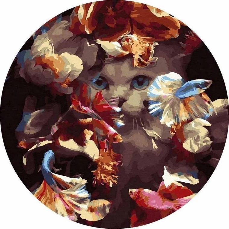 Twoje Hobby, malowanie po numerach, okrągłe, Kot w rybkach