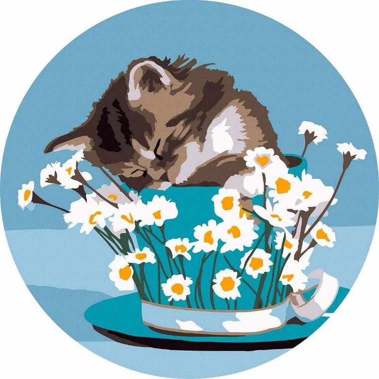 Twoje Hobby, malowanie po numerach, okrągłe, Kotek i stokrotki, 40 cm