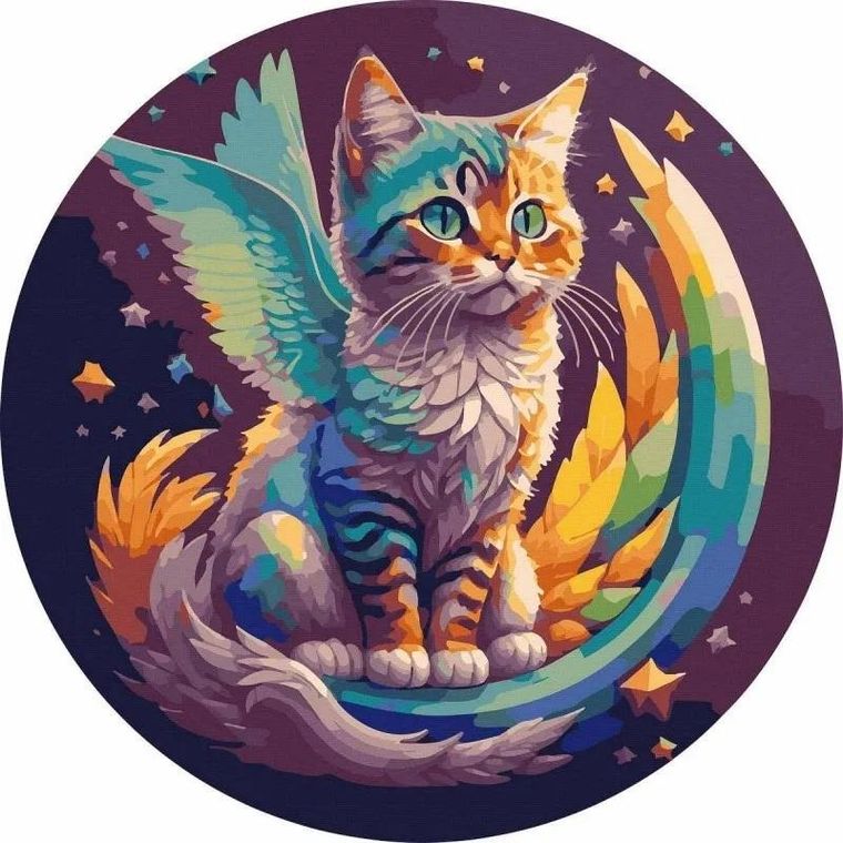 Twoje Hobby, malowanie po numerach, okrągłe, Kotek z skrzydłami, 40 cm