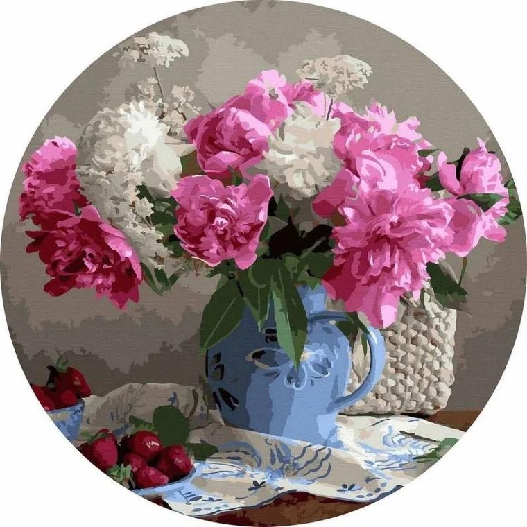 Twoje Hobby, malowanie po numerach, okrągłe, Kwiaty i truskawki