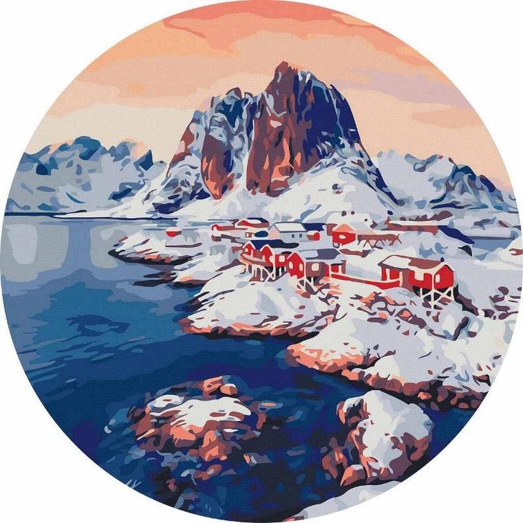 Twoje Hobby, malowanie po numerach, okrągłe, Świt na Lofotach, 40 cm