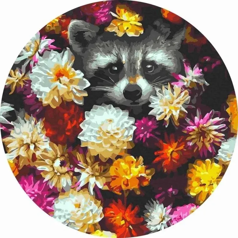 Twoje Hobby, malowanie po numerach, okrągłe, Szop w kwiatach, 40 cm