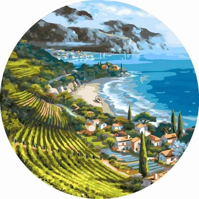Twoje Hobby, malowanie po numerach, okrągłe, Wieś Nadmorska, 40 cm