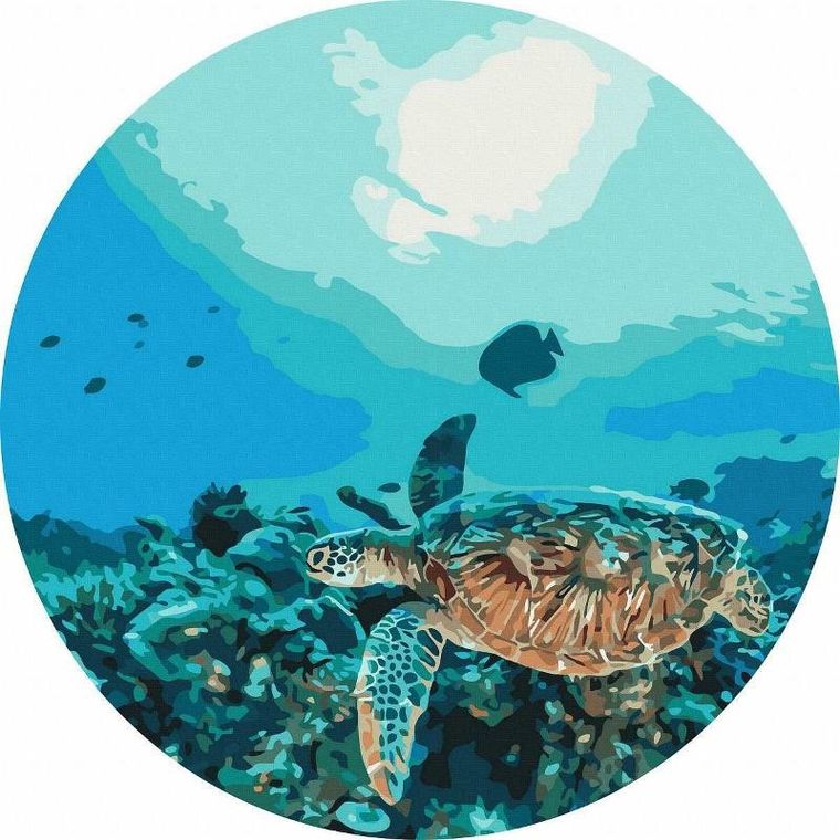 Twoje Hobby, malowanie po numerach, okrągłe, Żółw w rafie, 40 cm