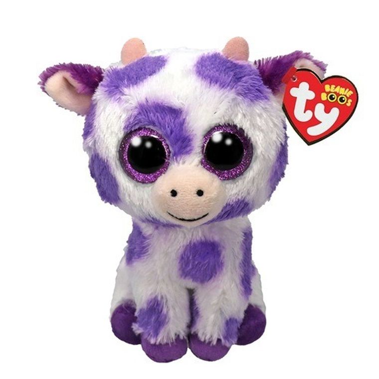 Ty, Beanie Boos, Ethel, krowa z fioletowymi plamami, maskotka, 15 cm