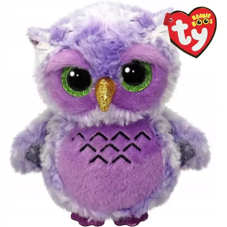 Ty, Beanie Boos, Sowa Owlivia, maskotka, fioletowa, 15 cm