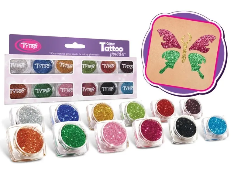 TyToo, brokatowe tatuaże, 12 kolorów