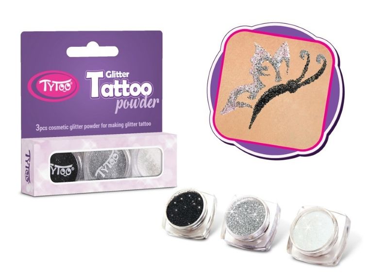 TyToo, tatuaże zestaw brokatów, czarny, szary i biały, 3 kolory