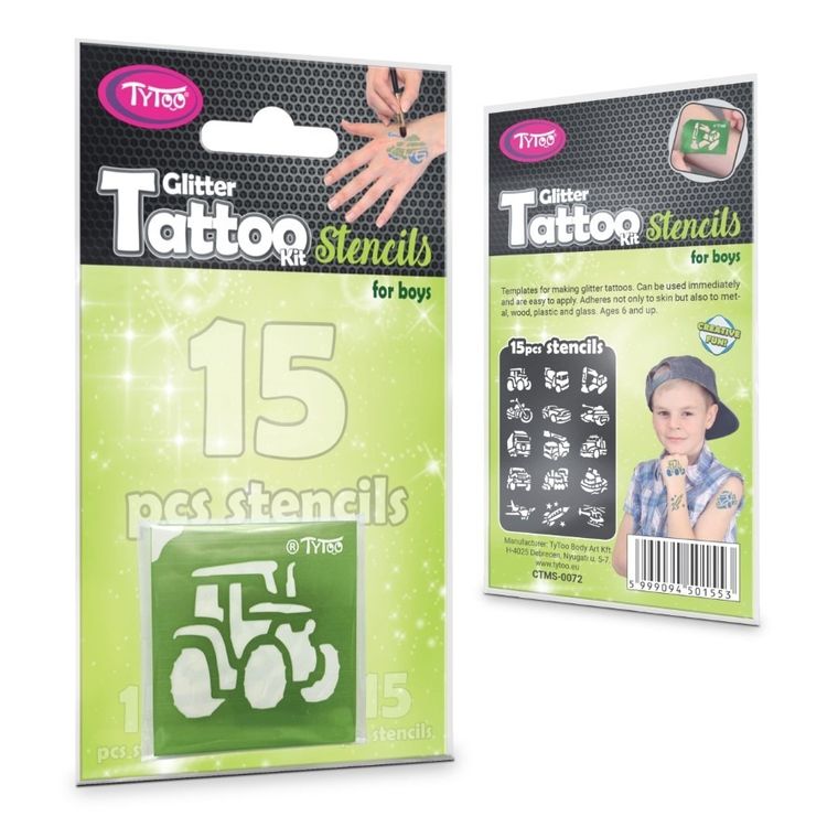 TyToo, zestaw szablonów do tatuaży, pojazdy, 15 elementów