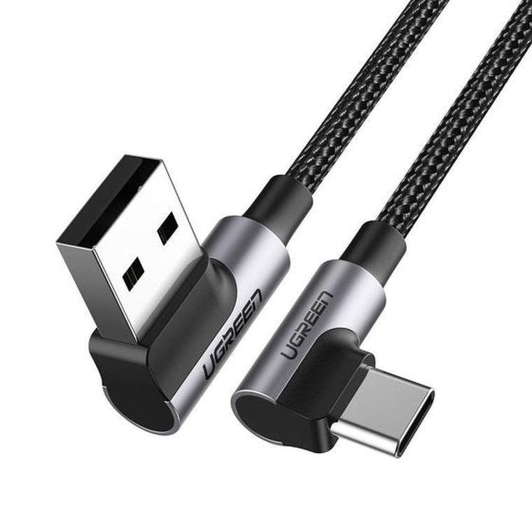 Ugreen, kątowy kabel, USB - USB C, Quick Charge 3.0 QC3.0 3 A, 1m, US176, szary