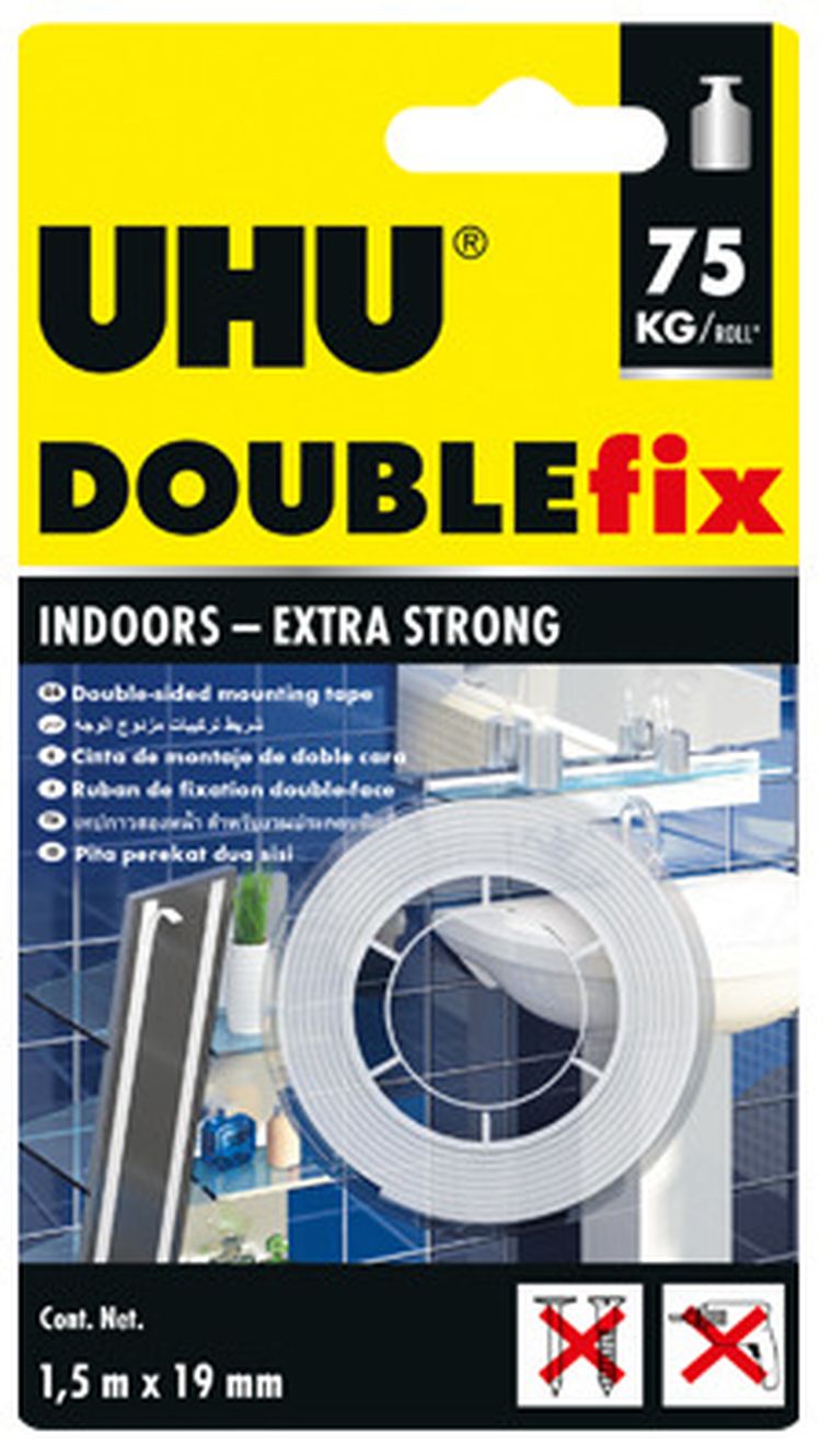 UHU, Doublefix, taśma montażowa, dwustronna, 19mmx1,5m, biała, mocna