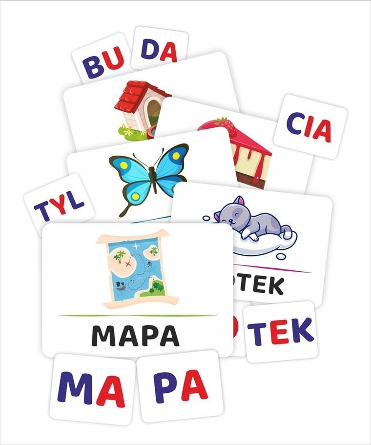 Układanka sylabowa. Wyrazy dwusylabowe. 126 kart