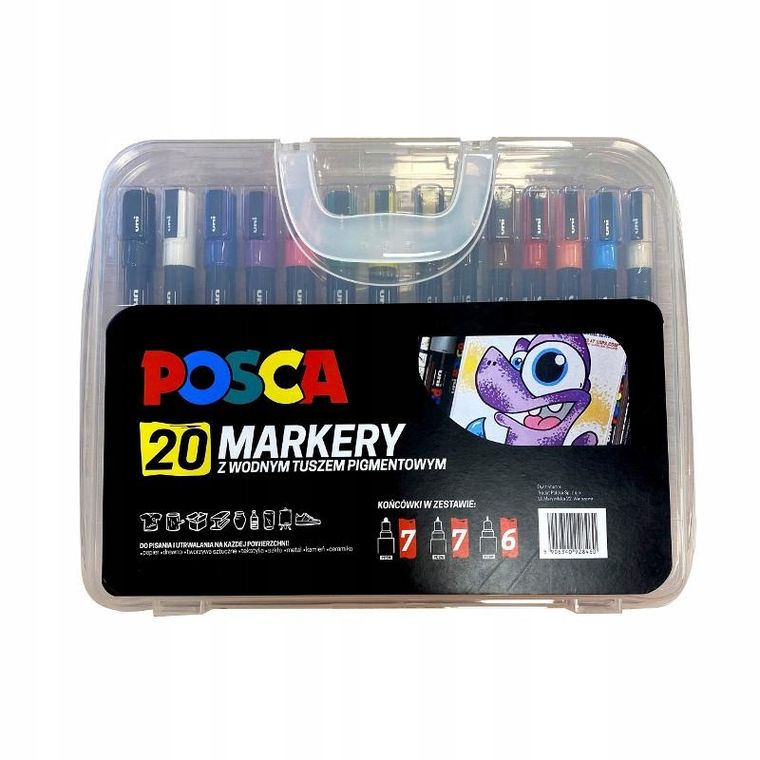 Uni, Posca, zestaw markerów w walizce, 20 kolorów