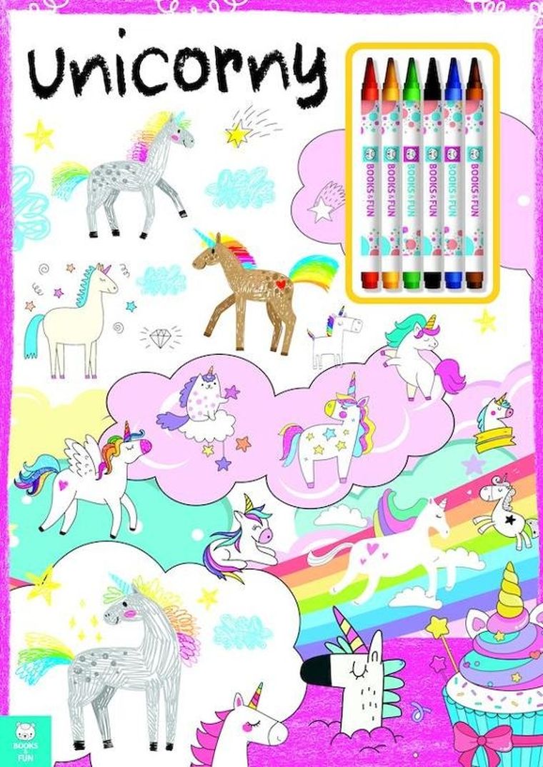 Unicorny. Kolorowanka z kredkami
