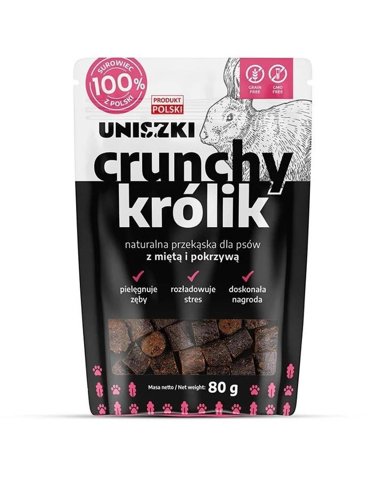 Uniszki, Crunchy, królik, mięta pokrzywa, przysmak dla psa, 80g