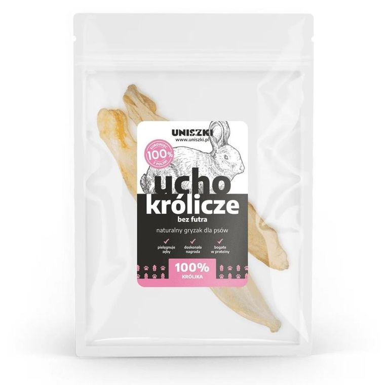 Uniszki, ucho królicze bez futra, przysmak dla psa, 2szt