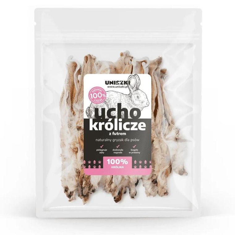Uniszki, ucho królicze z futrem, przysmak dla psa, 20 szt.