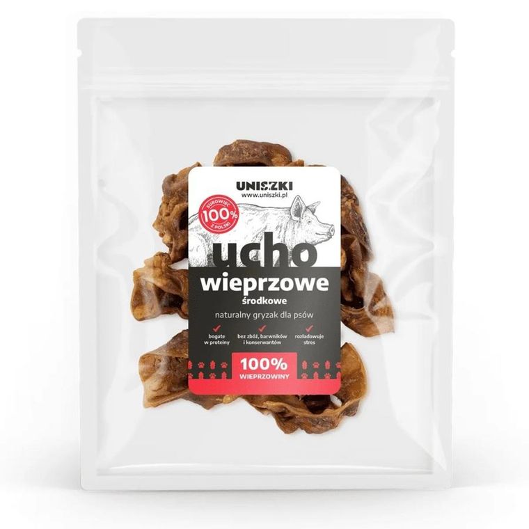 Uniszki, ucho wieprzowe środkowe, przysmak dla psa, 200g