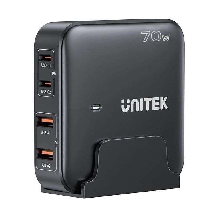 Unitek, ładowarka biurkowa, GAN 70W, 2XUSB-A 2XUSB-C