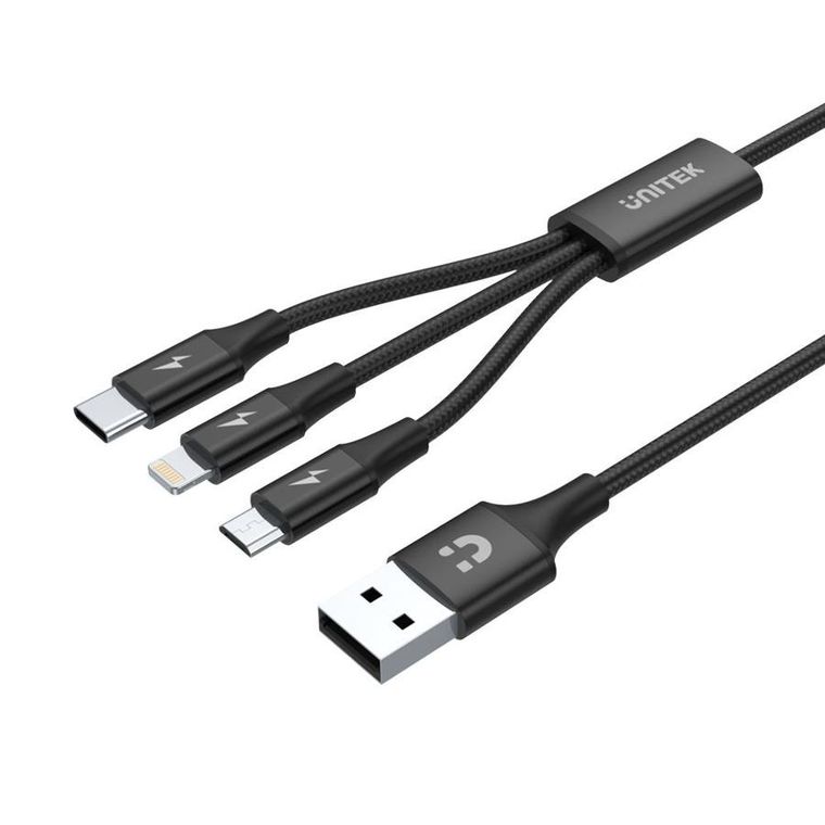Unitek, przewód USB 3w1, Charging C, Lightning, USB