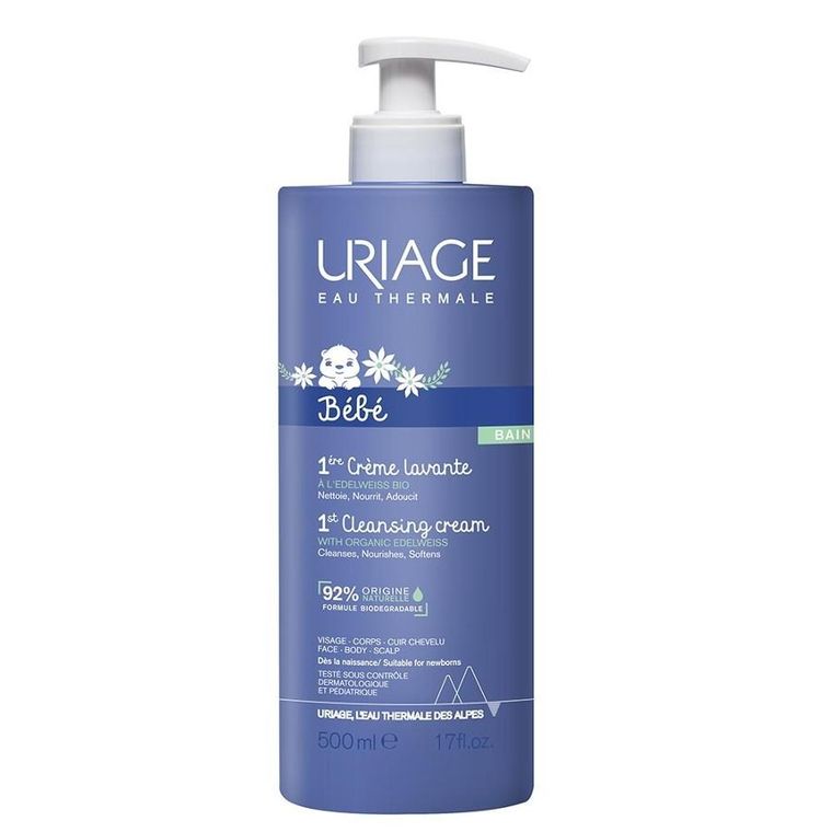 Uriage, Bebe 1st Cleansing Cream, pieniący się krem do kąpieli dla dzieci, 500 ml