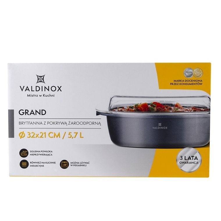 Valdinox, Grand, brytfanna prostokątna z pokrywą żaroodporną, 5,7l, 32-21 cm