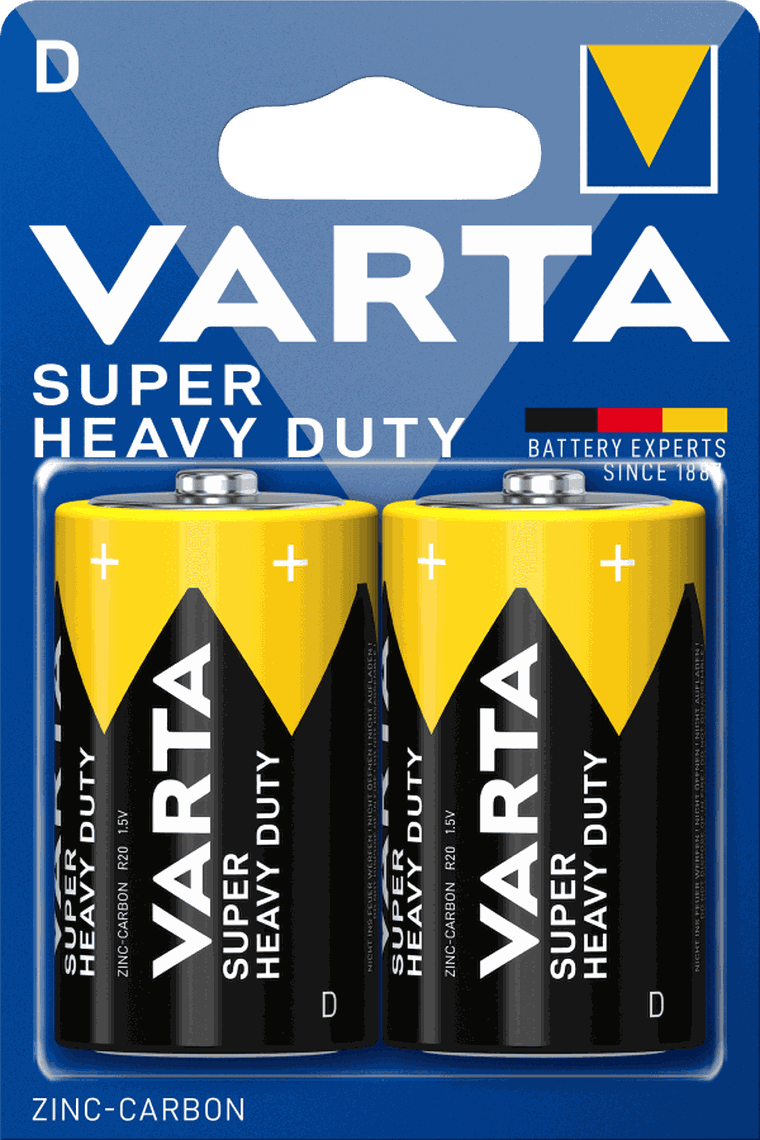 VARTA, Super Heavy Duty, bateria cynkowo-węglowa, R20 D, Zn-C, 2 szt.