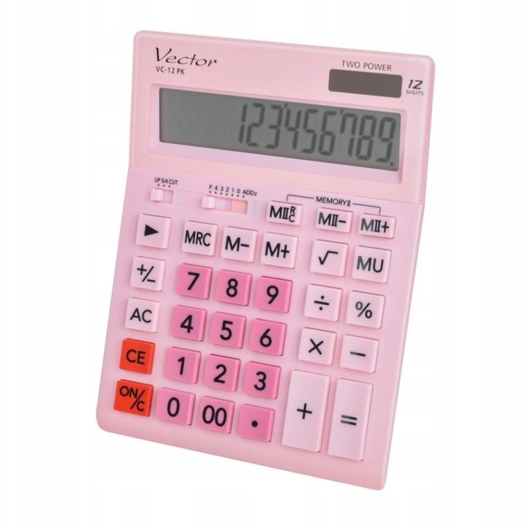 Vector, kalkulator biurowy, różowy, 12 cyfrowy wyświetlacz