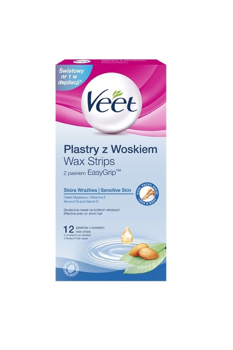 Veet, Easy-Gelwax, plastry z woskiem do depilacji ciała, 12 szt.