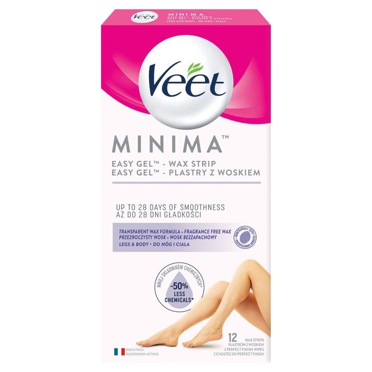 Veet, Minima Easy-Gel, plastry z woskiem do nóg i ciała, 12 szt.