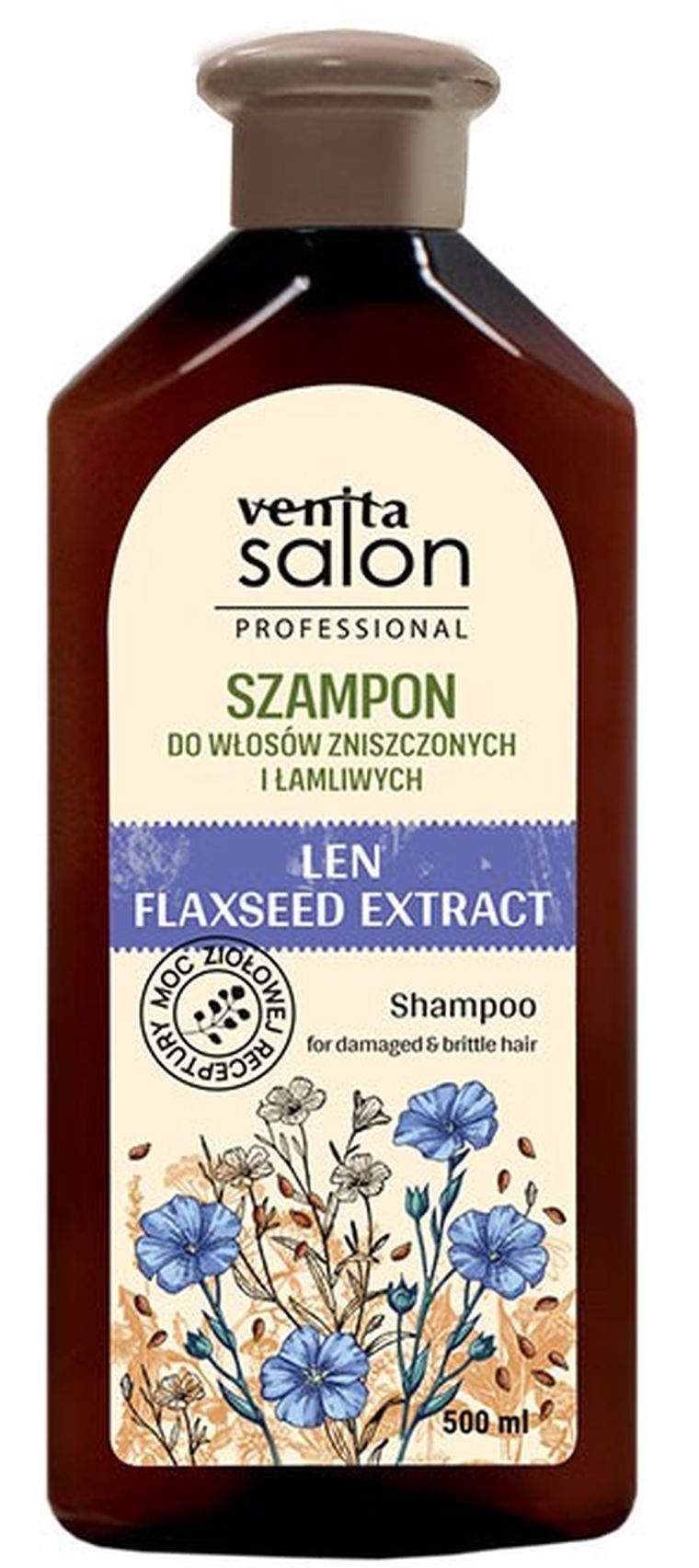 Venita, Salon Professional, szampon z lnem do włosów zniszczonych i łamliwych, 500 ml
