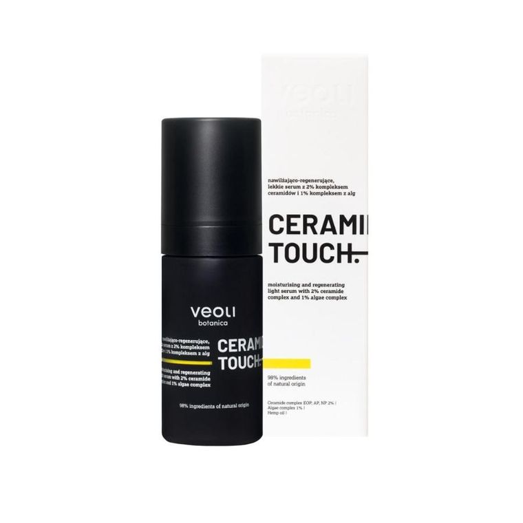 Veoli Botanica, Ceramide Touch, nawilżająco-regenerujące lekkie serum z 2% kompleksem ceramidów i 1% kompleksem z alg, 30 ml