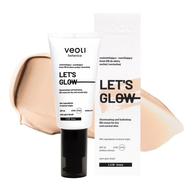 Veoli Botanica, Let's Glow, rozświetlająco-nawilżający krem BB do skóry suchej i normalnej, 1.5 N Ivory, 30 ml