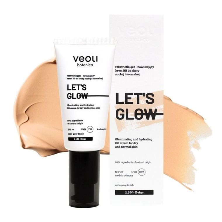 Veoli Botanica, Let's Glow, rozświetlająco-nawilżający krem BB do skóry suchej i normalnej, 2.5 N Beige, 30 ml