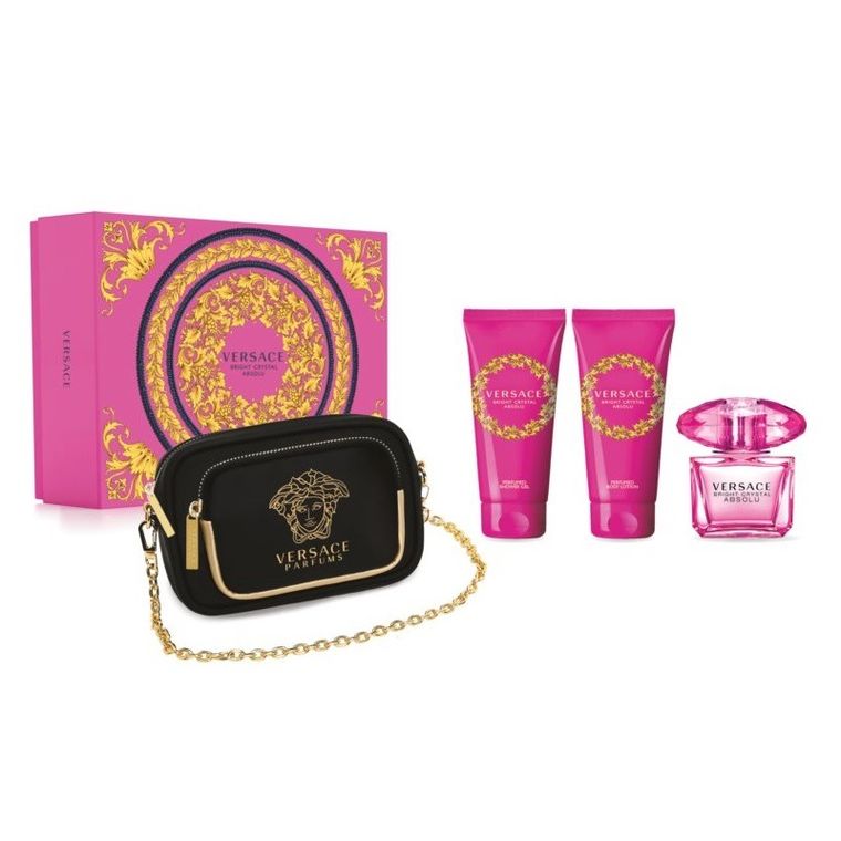 Versace, Bright Crystal Absolu, woda perfumowana spray 90 ml + balsam do ciała 100 ml + żel pod prysznic 100 ml + torebka, zestaw
